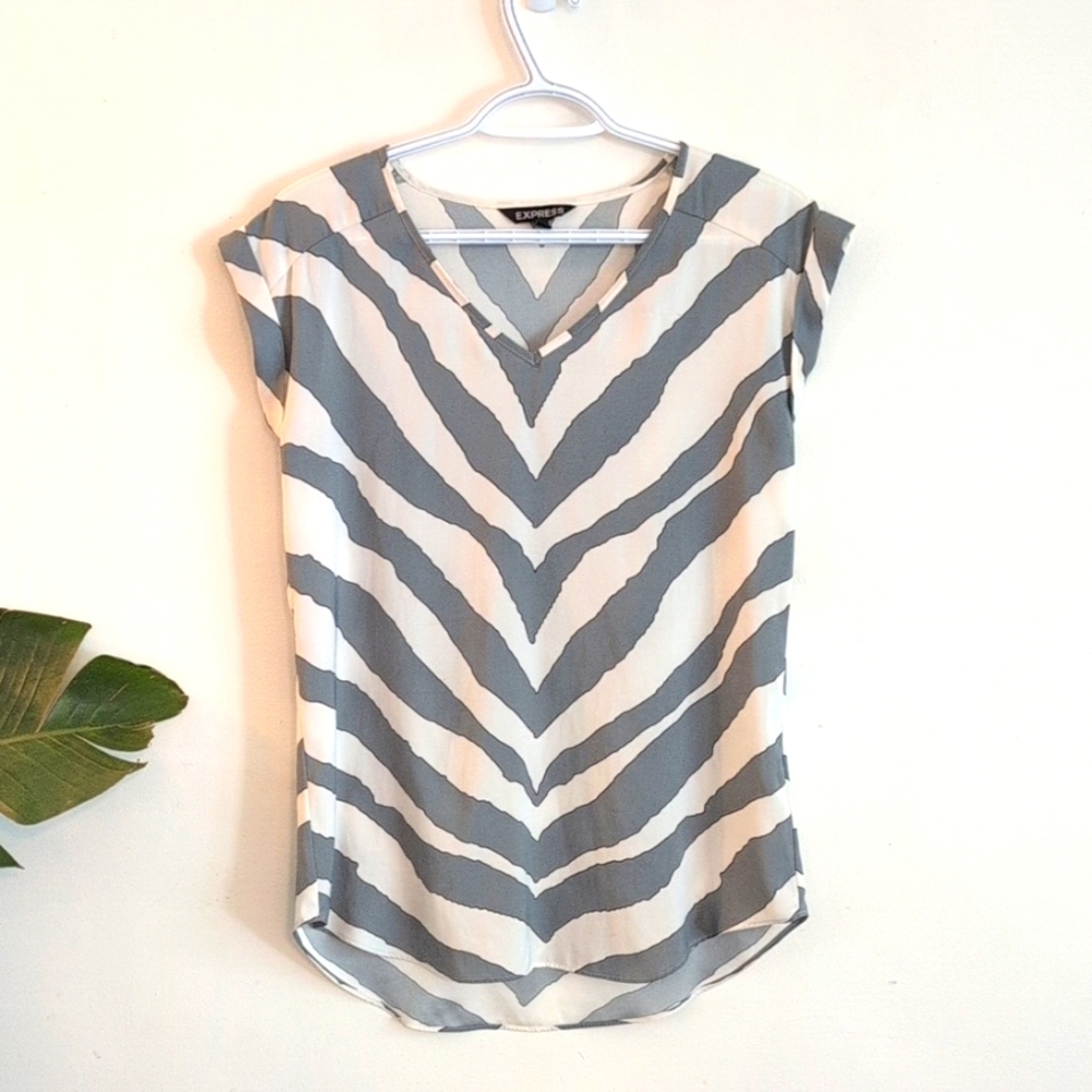 Silky Wild Chevron Pattern V-Neck Blouse, Loose Fit